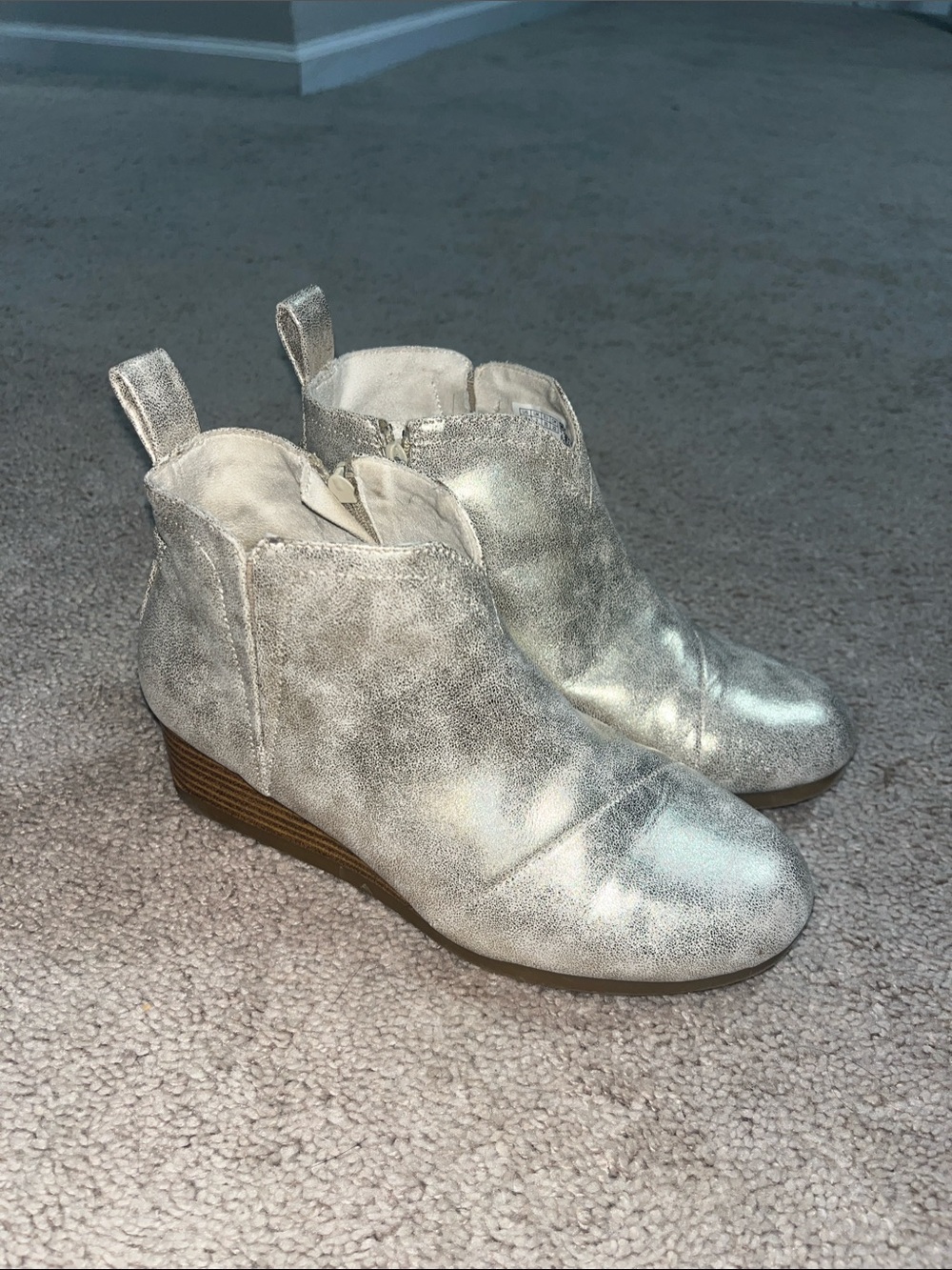 Toms Metallic Silver Kids Ankle Boots